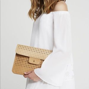 Bcbg khaki colored clutch